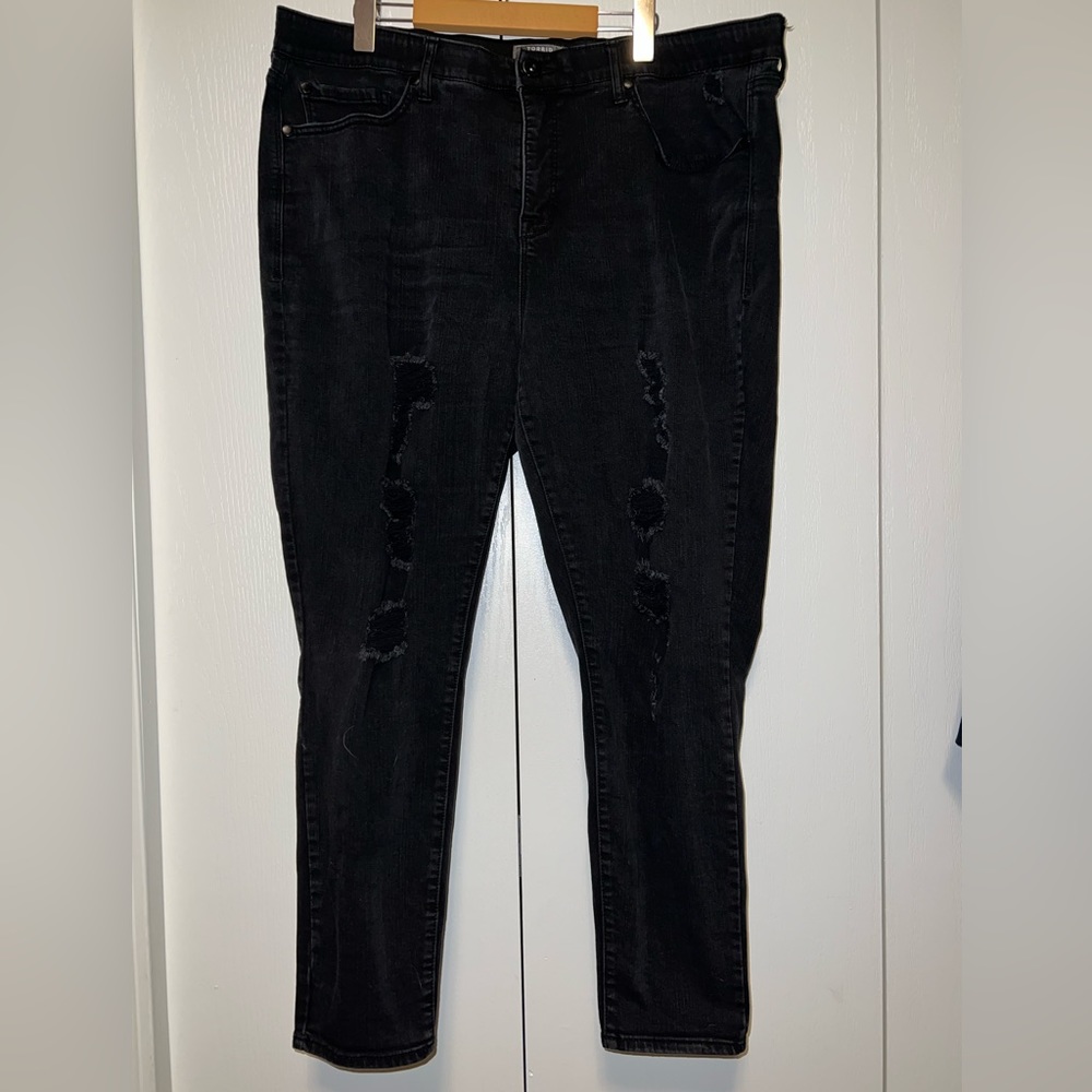 Torrid Sky High Skinny Premium Stretch High-Rise Jean With Distressing